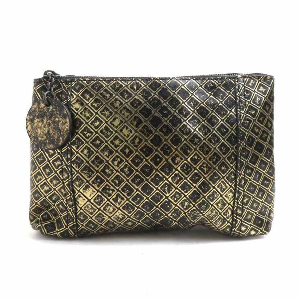 Bottega Veneta Intreccio Leather Pouch Gold Black